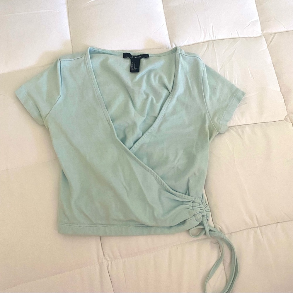 Blue deep v neck crop top